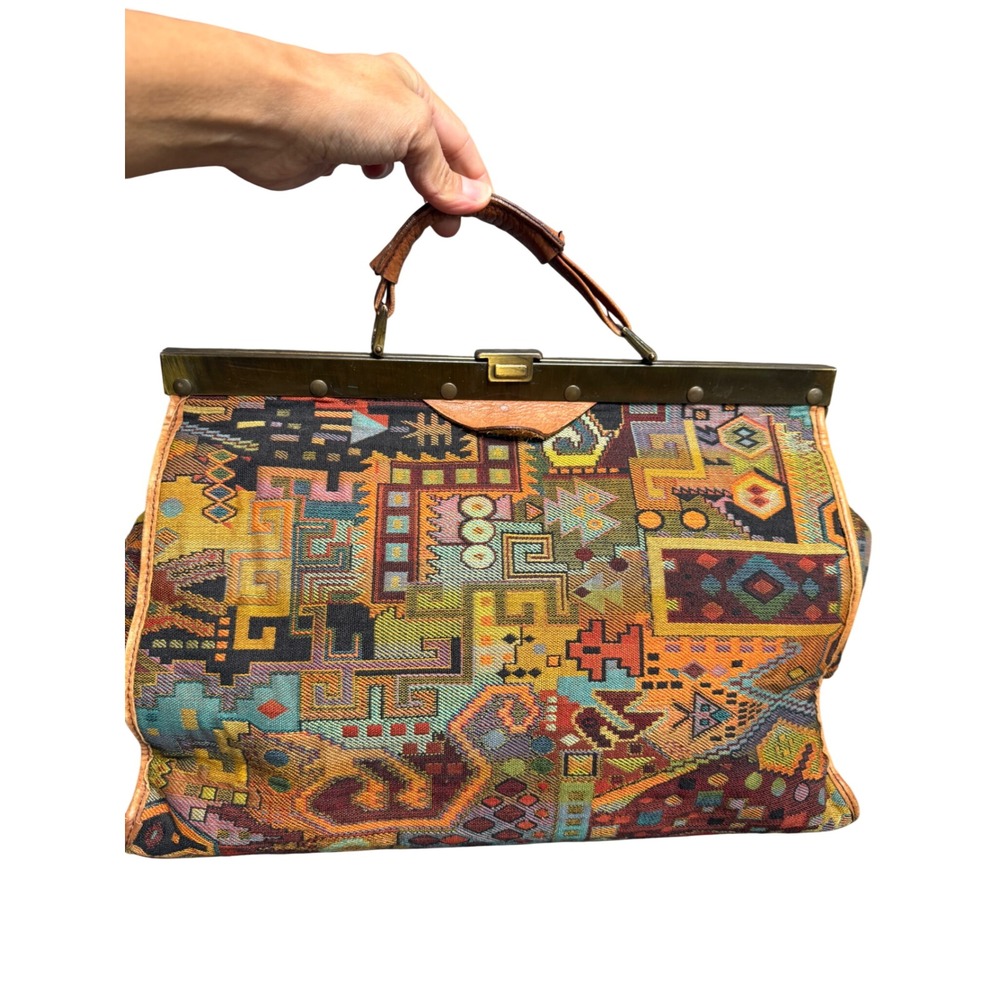 Smithsonian Institution Vintage Woven Tapestry Doctor Bag Made in Italy Satchel